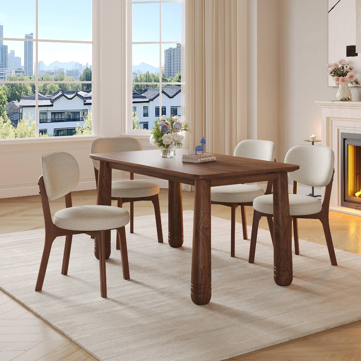 Alt View 3. Loheer - Loheer 63 inch solid wood dining table, walnut finish, rectangular kitchen dining table - Walnut.