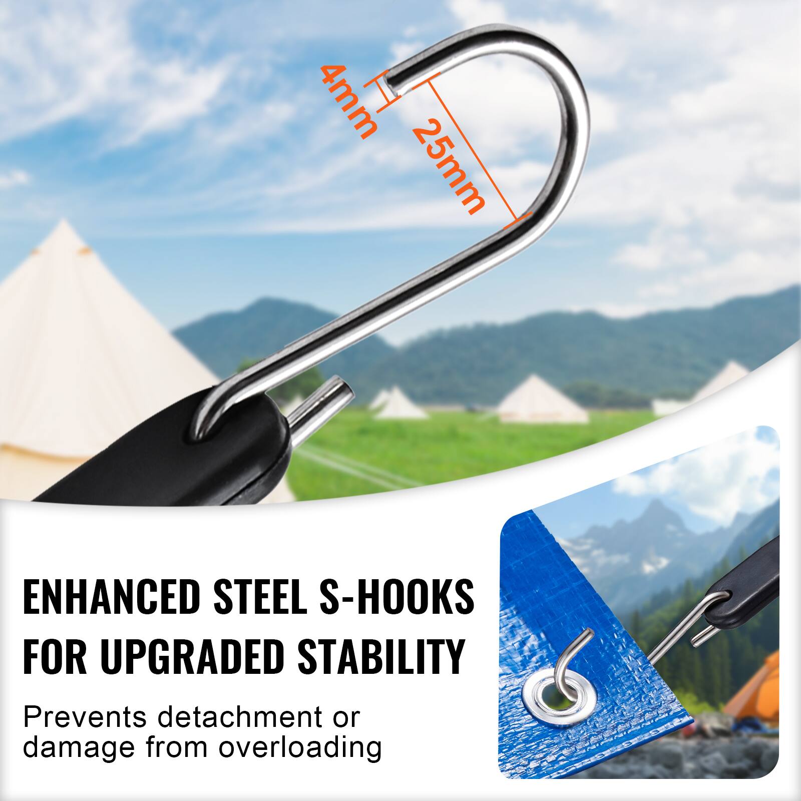 4mm 25mm ENHANCED STEEL S-HOOKS FOR UPGRADED STABILITY  
Prevents detachment or damage from overloading