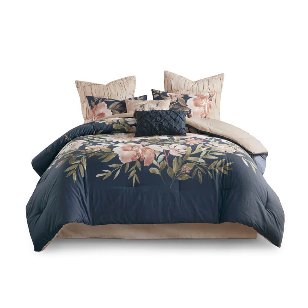 Gracie Mills - Marilyn Elegant Comfort 8-Piece Cotton Bedding Ensemble - Navy