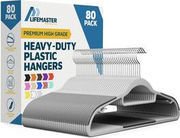 Lifemaster - Plastic Hangers – 80-Pack, Non-Slip, 360° Hook, Slim, Lightweight, for Dry & Wet Clothes - Gray