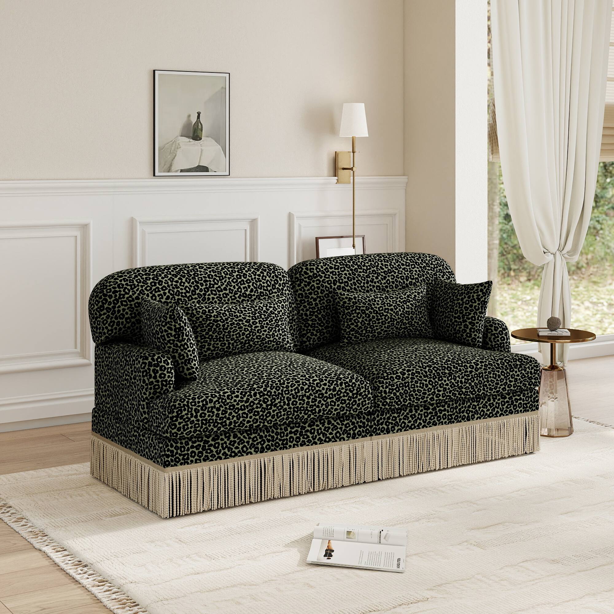 Left. Anysun - Modern Fashion Leopard Print Chenille Deep Seat Loveseat, Easy Assembly - Green.