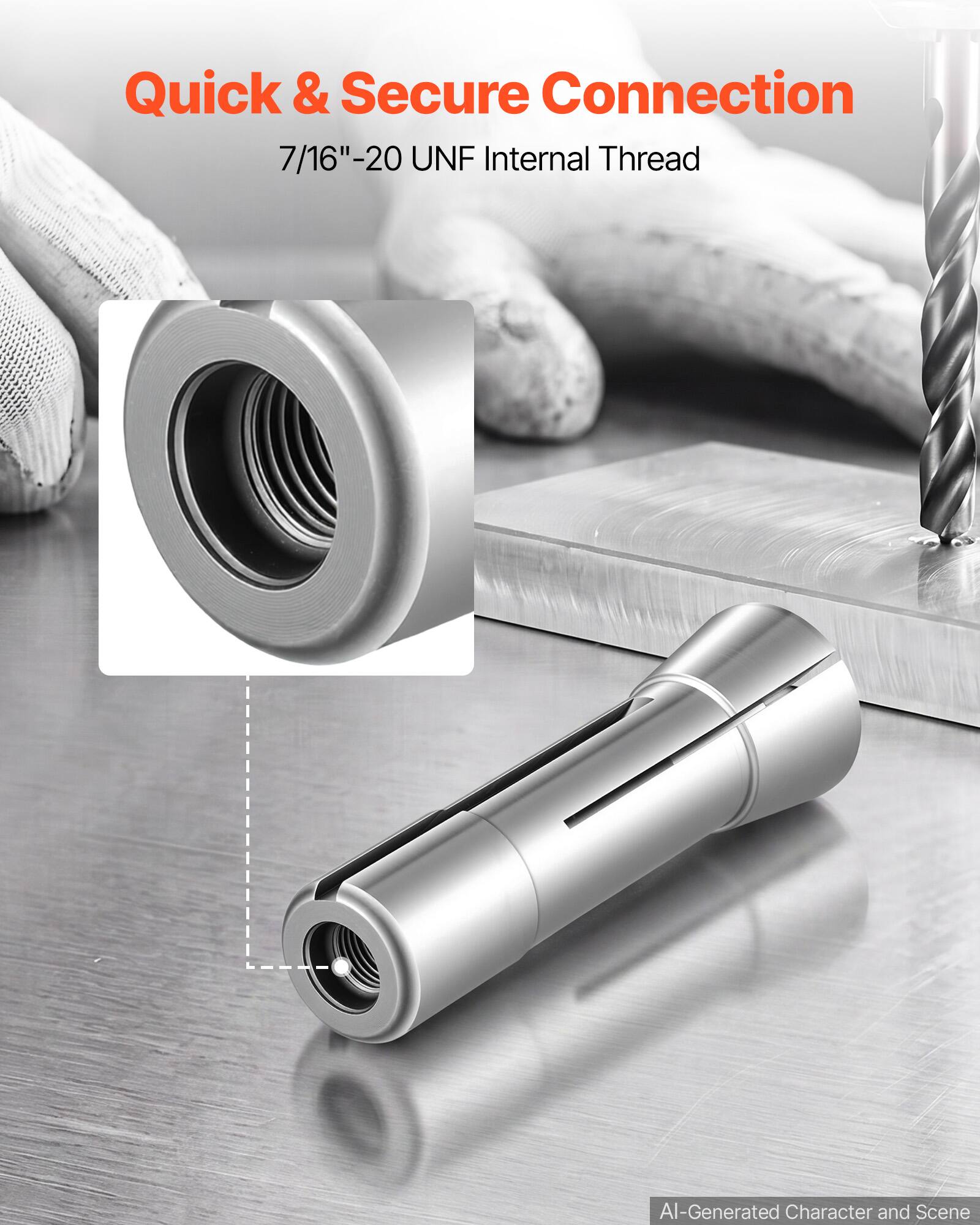 Quick & Secure Connection  
7/16"-20 UNF Internal Thread  
AI-Generated Character and Scene
