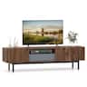 Costway - TV Stand for TVs up to 80" with Drawer Cable Hole Metal Legs Entertainment Center - Walnut,Gray