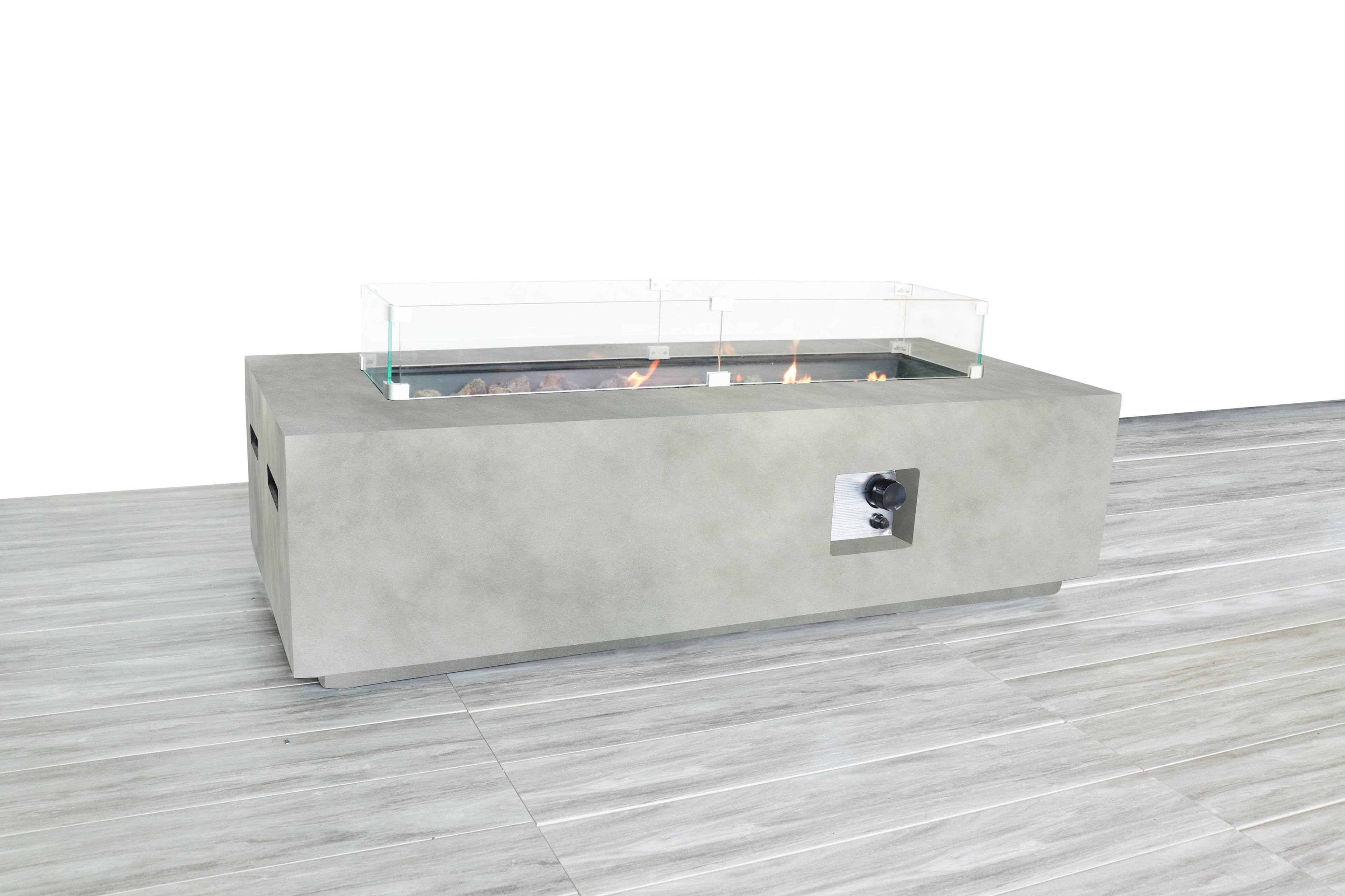APRILSOUL - Rectangular Concrete Propane Fire Pit Table with Fiber Reinforcement