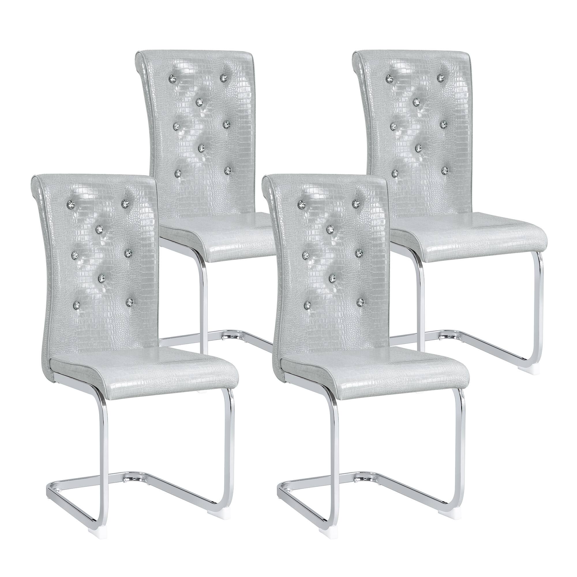 Alt View 6. Loheer - Set of 2 Retro Alligator Faux Leather Dining Chairs 16.4x22.4x39.6 inches Metal Bow Leg - Gray.