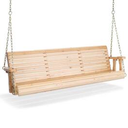 Winado - 5 FT Patio Wooden Porch Swing, Heavy Duty 880 LBS Swing Chair Bench, with Hanging Chains for Outdoor Courtyard Garden - Burlywood
