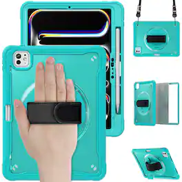 Dteck - Rugged Case for Apple iPad Pro (M4) 11" 2024 Built-in Screen Protector, Shockproof Kickstand Cover with Shoulder Strap - Blue