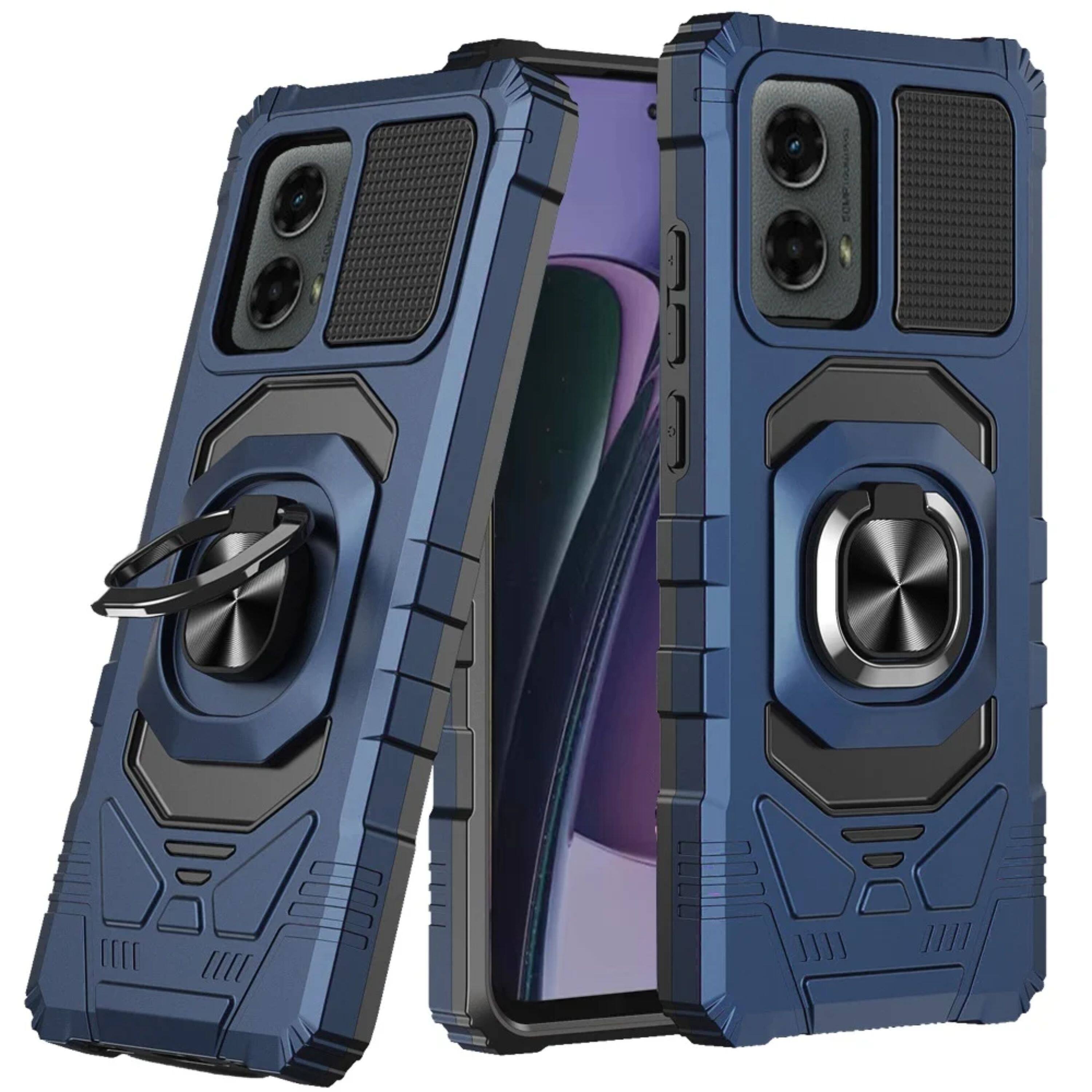 Front. Kitcheniva - Rugged Dual Layer Magnetic Ring Case With Tempered Glass For Moto G Stylus 2024 Dark Blue - Dark Blue.
