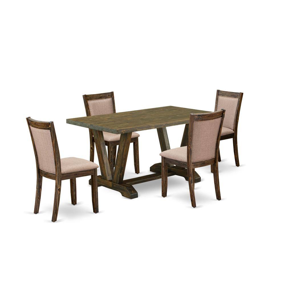 Alt View 4. East West Furniture - V776MZ716-5 5 Piece Dining Table Set - A Modern Dining Table with Trestle Base and 4 Parson Chairs - Distressed - Multi-Color.