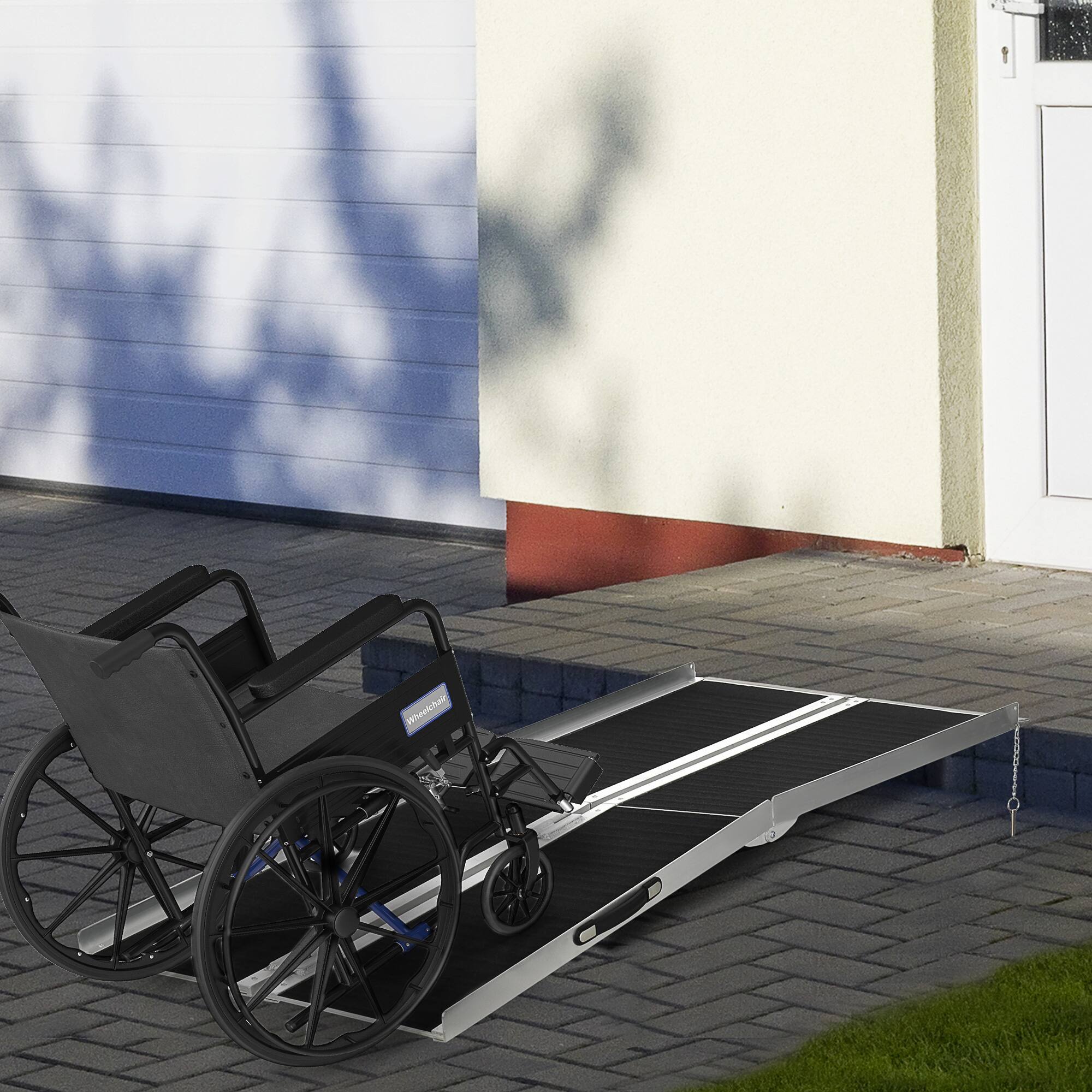 Alt View 1. Homcom - Wheelchair Ramp 6FT, Folding Aluminum Threshold Ramp with Non-Slip Surface, Transition Plate, 594lbs Weight Capacity - Black.