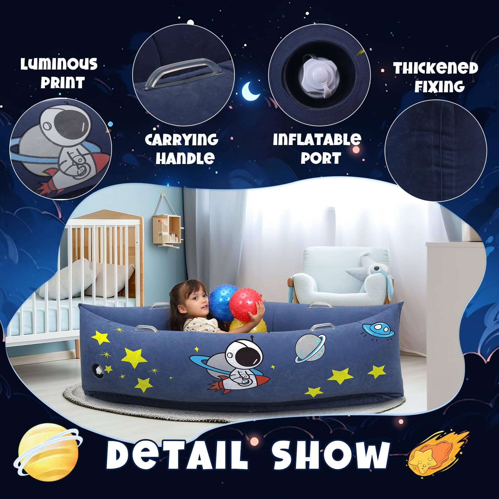 Luminous Print  
Carrying Handle  
Inflatable Port  
Thickened Fixing  
Detail Show