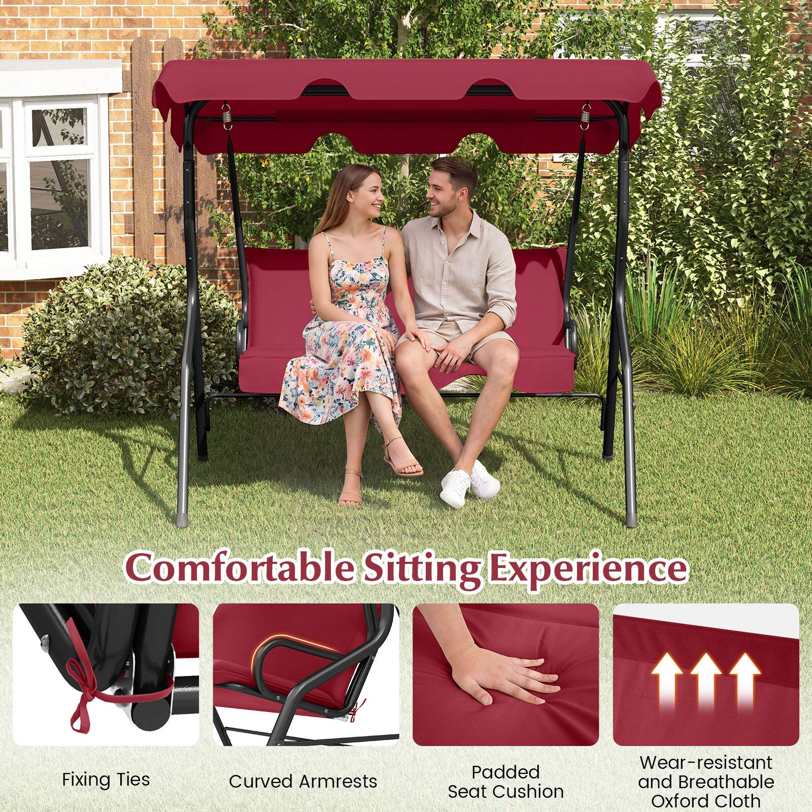 Comfortable Sitting Experience  
Fixing Ties  
Curved Armrests  
Padded Seat Cushion  
Wear-resistant and Breathable Oxford Cloth