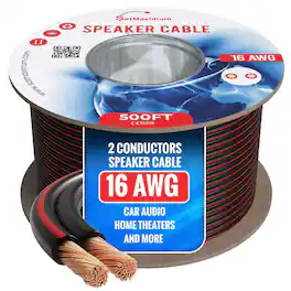 Cables Direct Online - 16/2 250FT Speaker Wire CCA (Copper-Clad Aluminum) 16AWG 2-Conductor Cable Low Voltage Home Theater Car Audio - Black