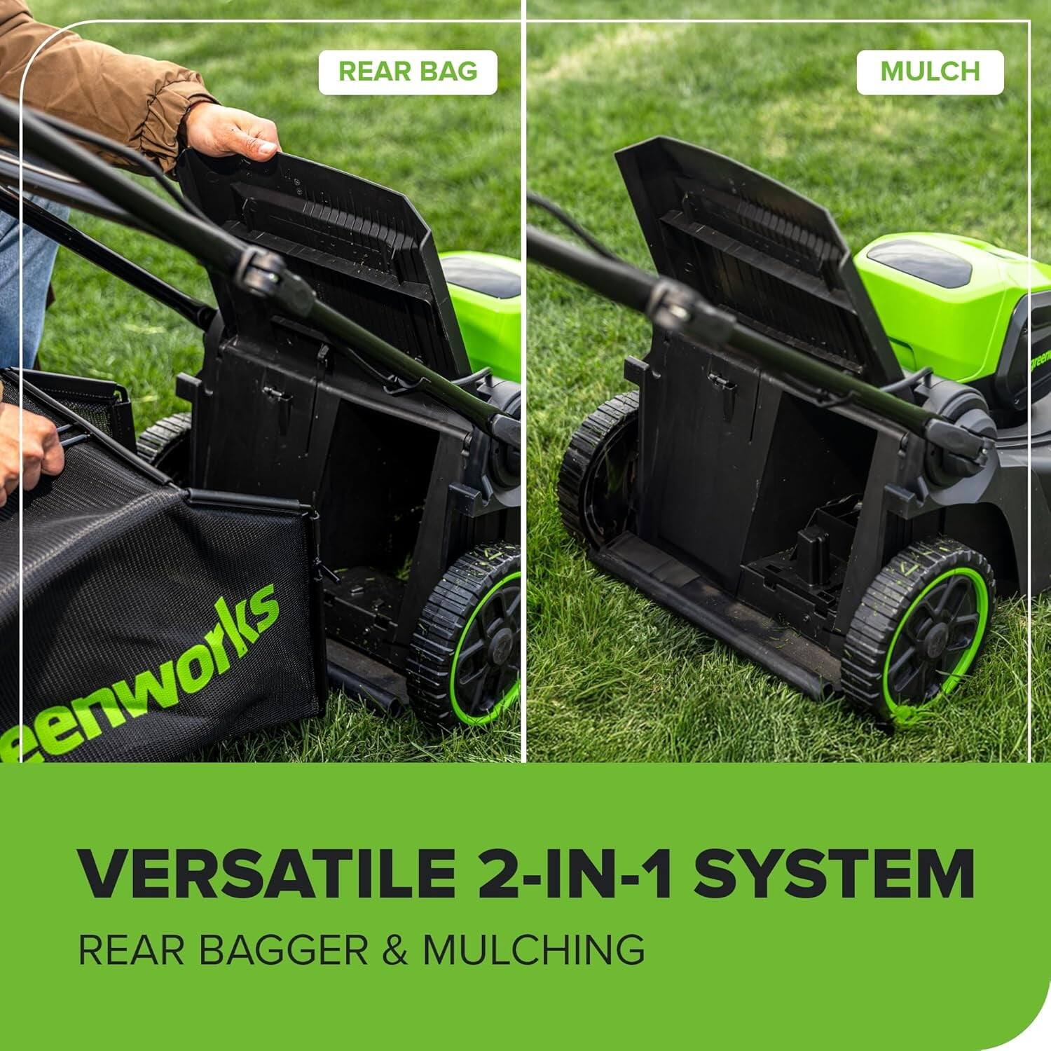 REAR BAG  
MULCH  

VERSATILE 2-IN-1 SYSTEM  
REAR BAGGER & MULCHING