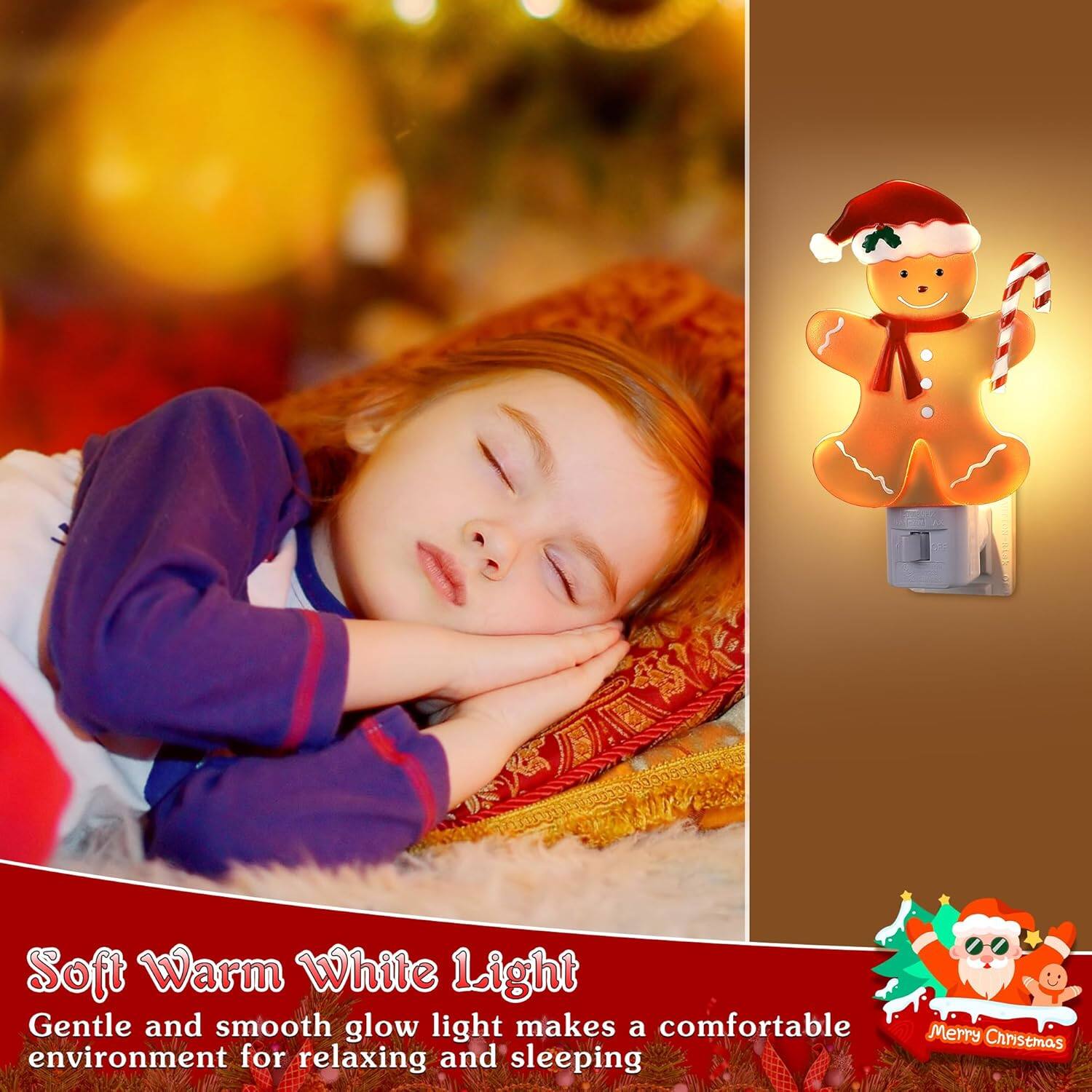 ACJPR Gingerbread Man Christmas Night Light – Plug In LED Decor Brown ...