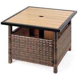 Best Choice Products - Wicker Rattan Patio Side Table Outdoor Furniture for Garden, Pool, Deck w/ Umbrella Hole - Brown