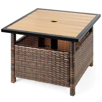 Front. Best Choice Products - Best Choice Products Wicker Rattan Patio Side Table Outdoor Furniture for Garden, Pool, Deck w/ Umbrella Hole - Brown - Brown.