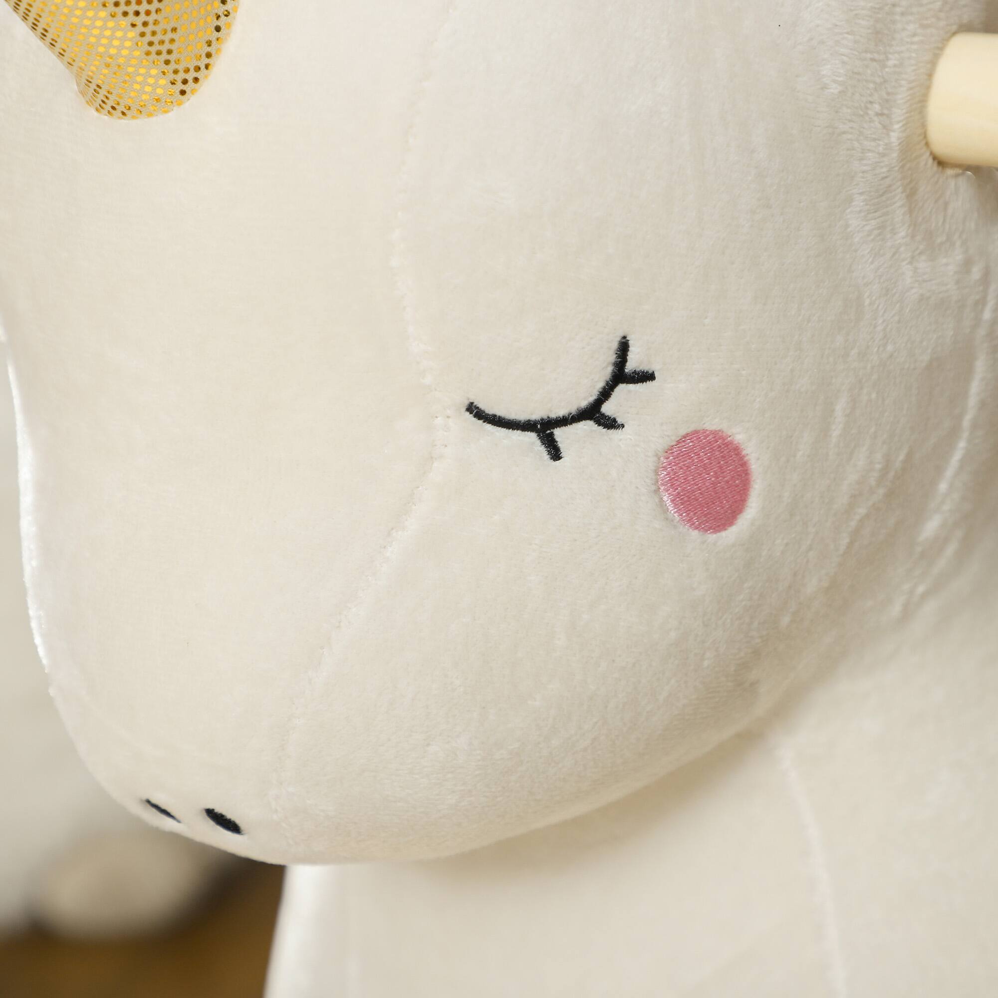 Alt View 5. Qaba - Rocking Horse, Plush Ride on Unicorn with Realistic Sound, Wooden Base, Toddler Rocking Horse for 2-4 Years.