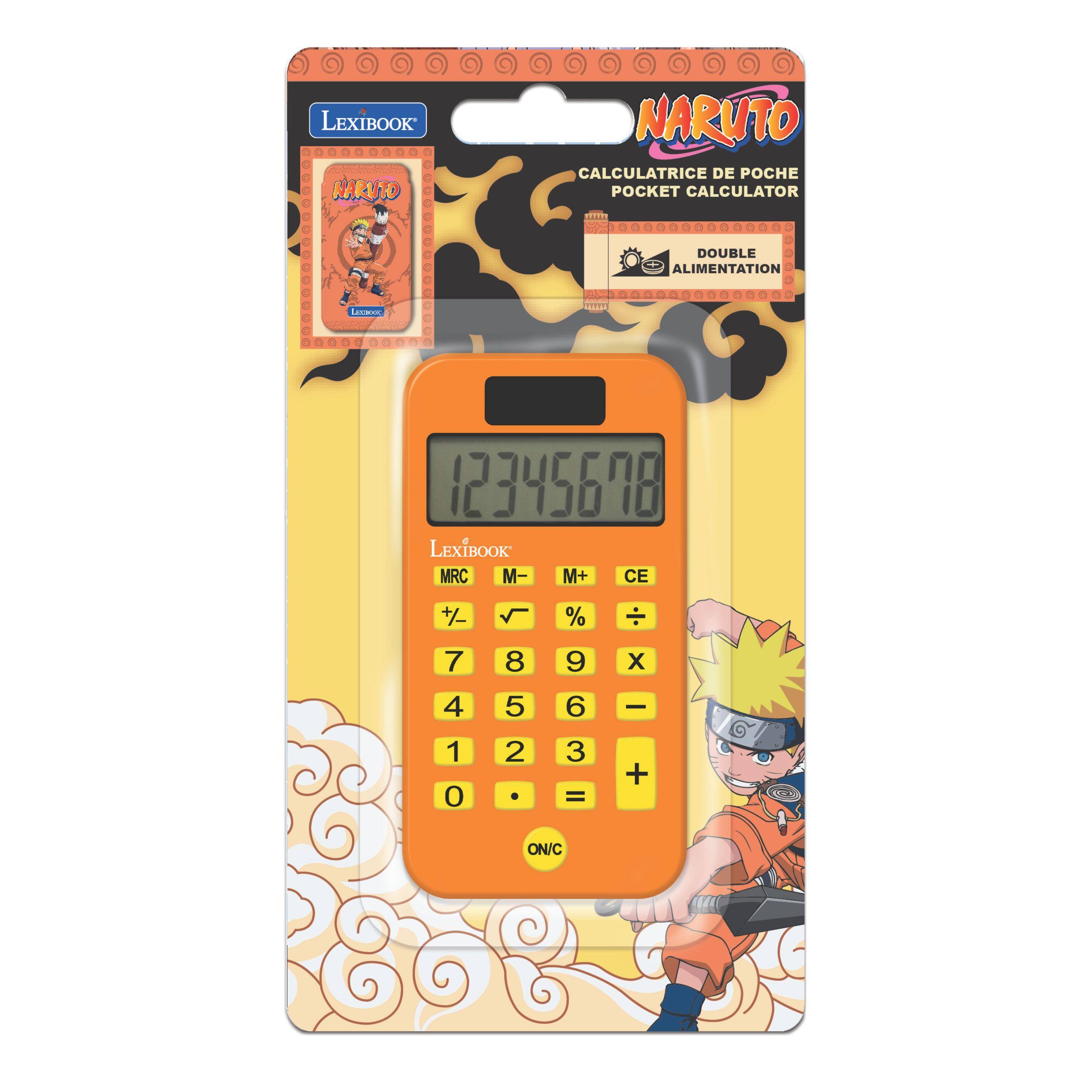 LEXIBOOK NARUTO  
NARUTO CALCULATRICE DE POCHE  
POCKET CALCULATOR  
DOUBLE ALIMENTATION  

LEXIBOOK  
MRC M- M+ CE +/- %  
7 8 9 X  
4 5 6  
1 0 2 3 = +  
ON/C  

CALCULATRICE DE POCHE  
POCKET CALCULATOR  
DOUBLE ALIMENTATION