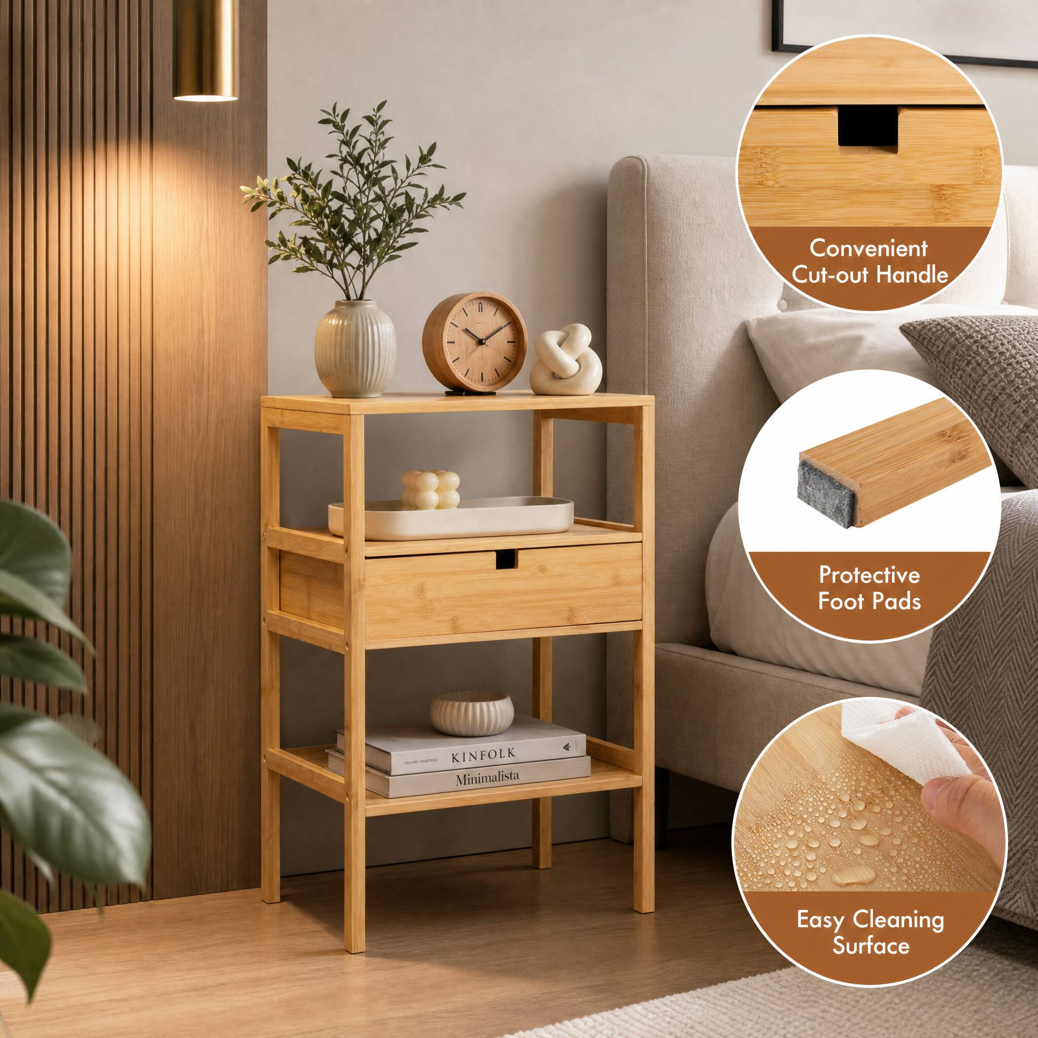 Convenient Cut-out Handle  
Protective Foot Pads  
Easy Cleaning Surface