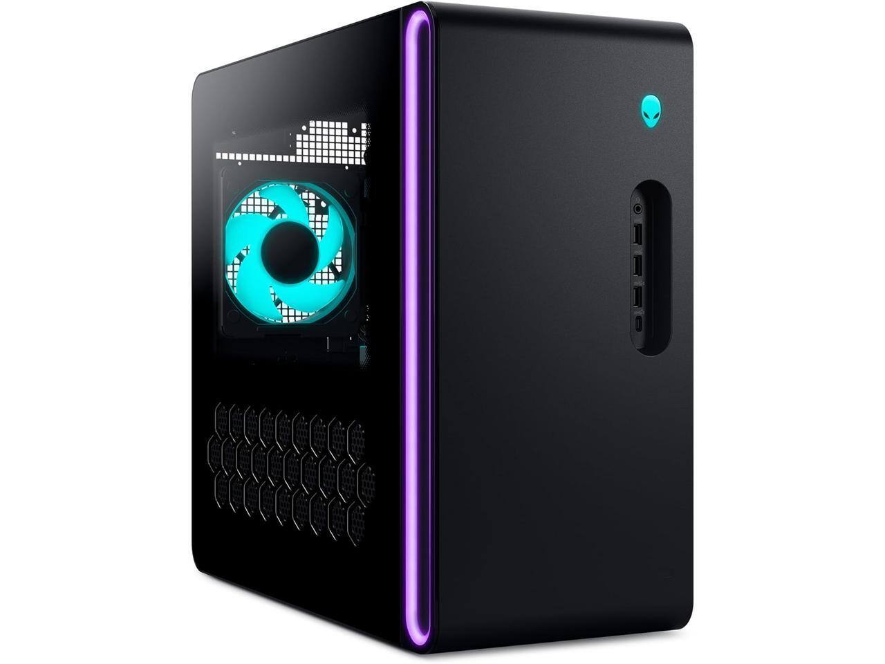 Front. Dell - Alienware Aurora ACT1250 - Intel Ultra 7 265F, 32GB DDR5, 1TB SSD, RTX 5070, 1000W PSU, Win 11, Clear Panel - Black - Black.