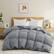 Front. Peace Nest - Peace Nest White Goose Down Feather Fiber Comforter Heavyweight Duvet Insert, Dark Gray, Full/Queen - Dark Gray.