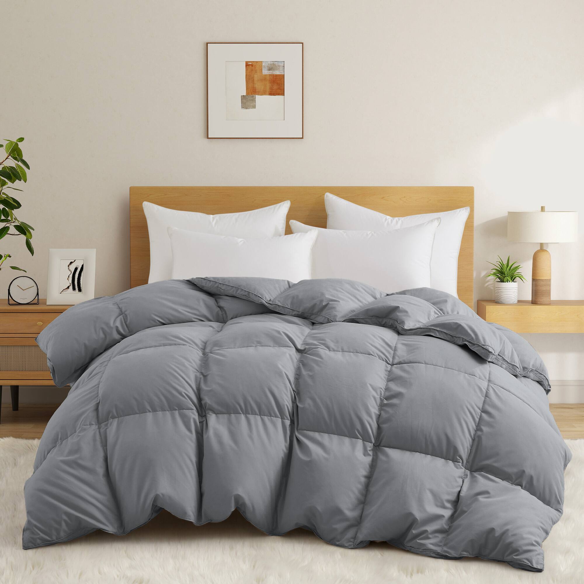 Front. Peace Nest - Peace Nest White Goose Down Feather Fiber Comforter Heavyweight Duvet Insert, Dark Gray, Full/Queen - Dark Gray.