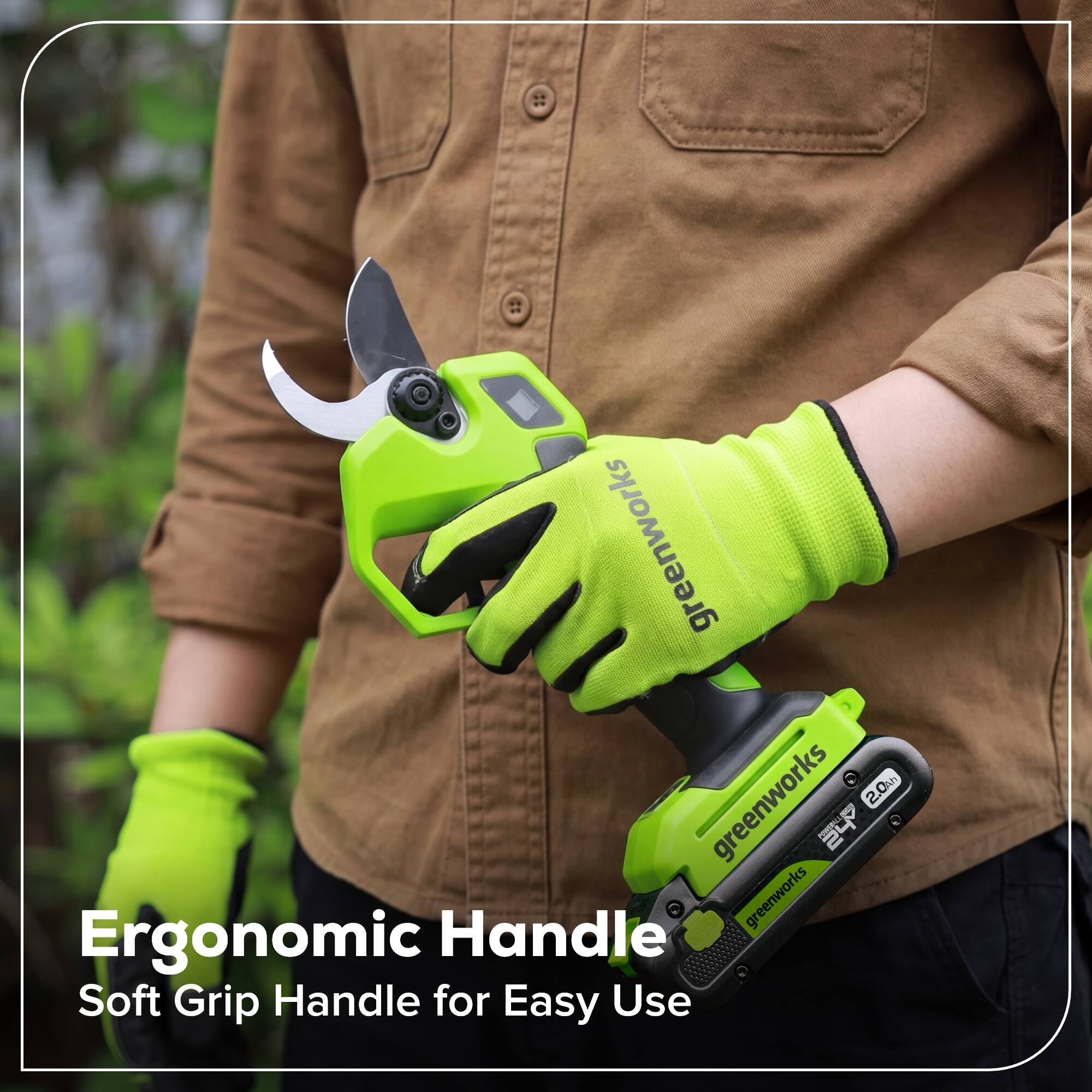 greenworks 2.0wh  
greenworks Ergonomic Handle Soft Grip Handle for Easy Use
