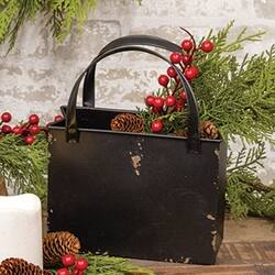 Left. BreeBe - Distressed Black Metal Tote Bag w/Handles - 8" x 10" - Black.