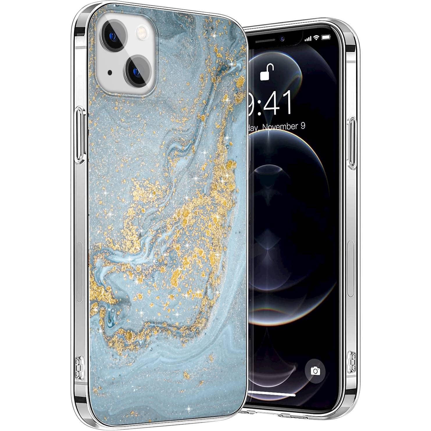Alt View 11. SaharaCase - Marble Series Case for Apple iPhone 13 - Blue/Gold.