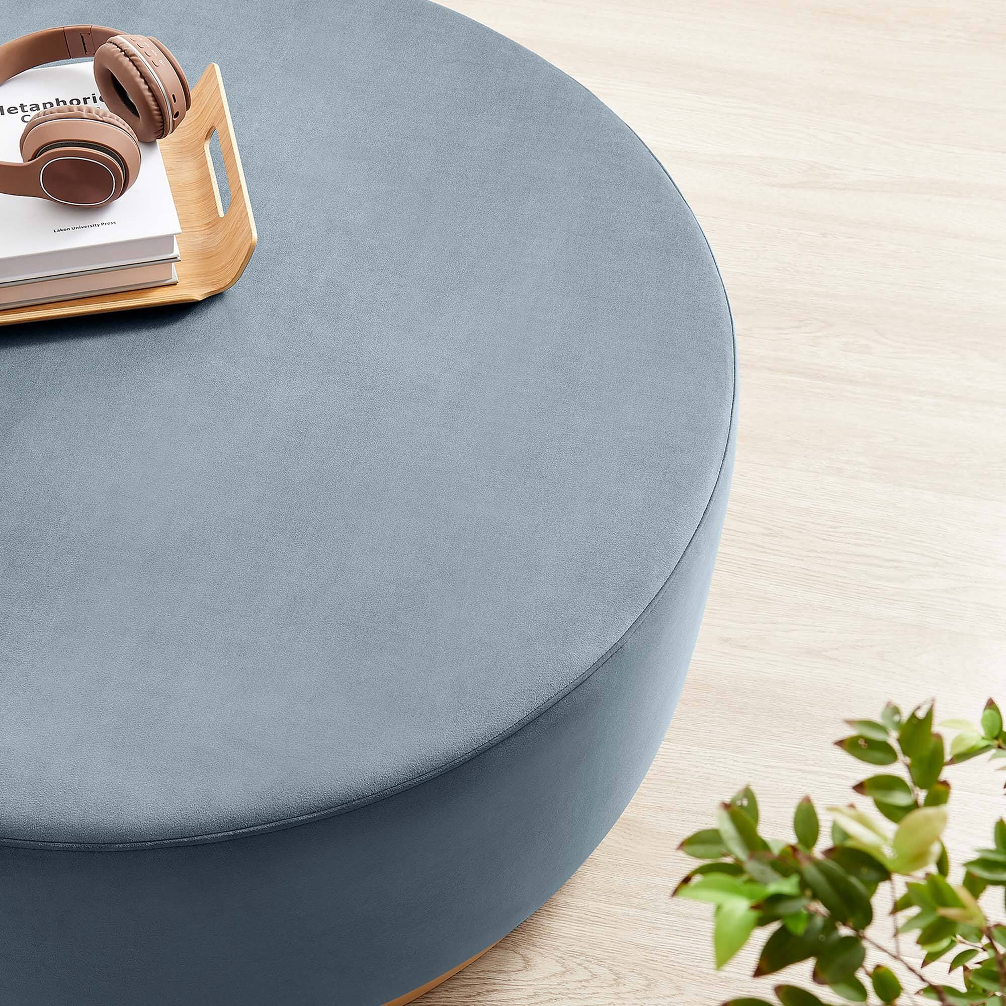 Alt View 4. Modway - Tilden Large 38" Round Performance Velvet Upholstered Ottoman by Modway - Cadet Blue Natural.