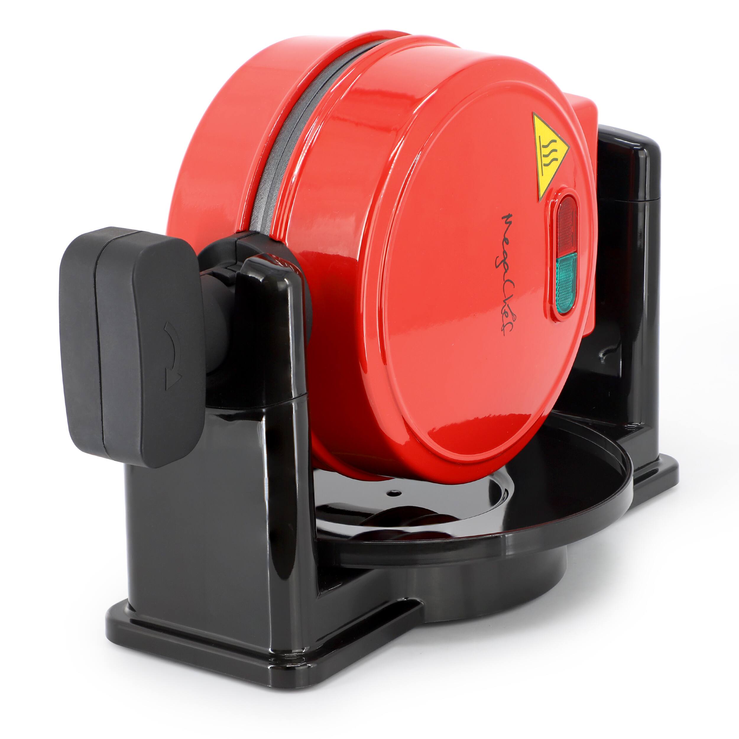 Alt View 3. MegaChef - MegaChef Non-Stick Round Electric Flip 5 Inch Belgian Waffle Maker in Red - Red.