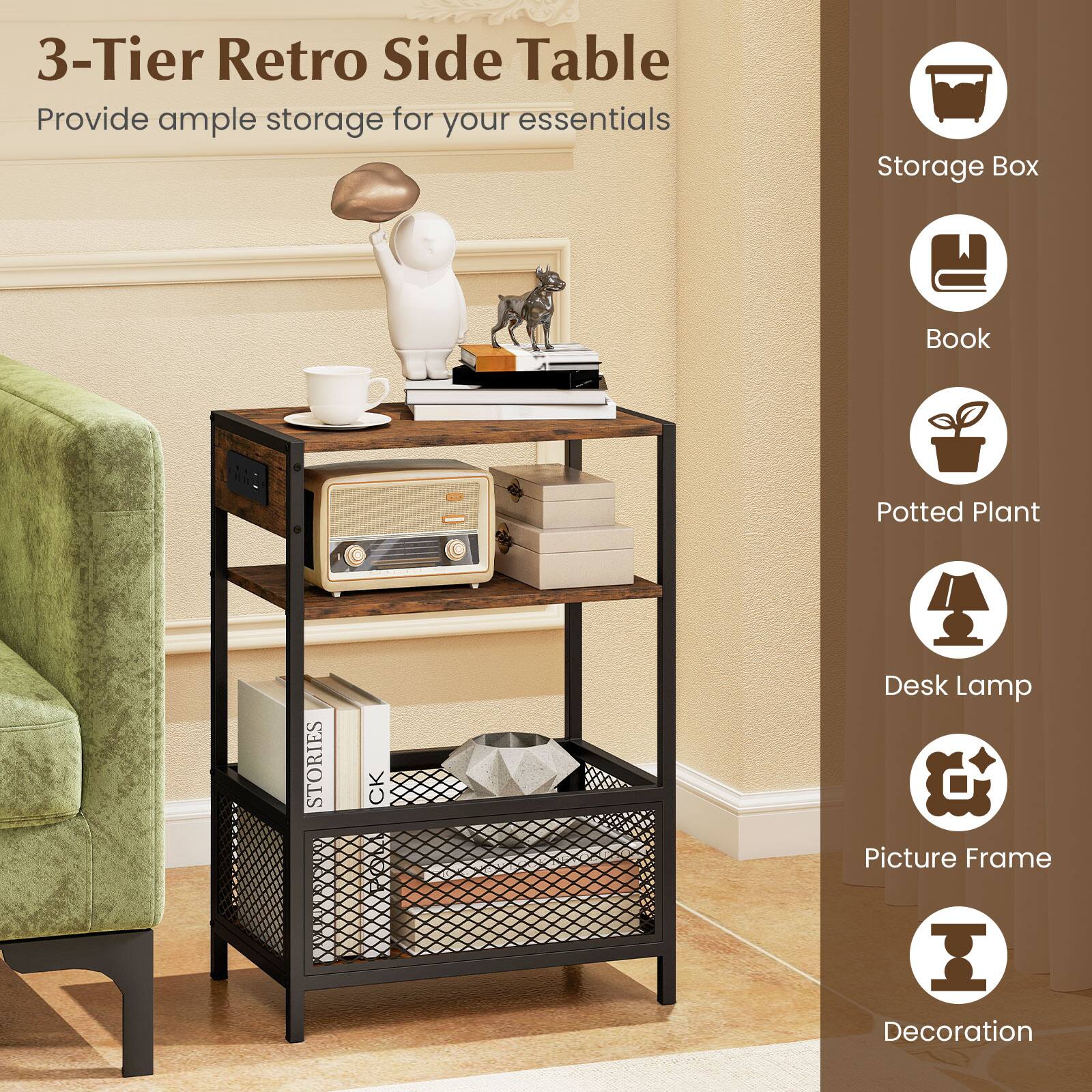 3-Tier Retro Side Table  
Provide ample storage for your essentials

- Storage Box
- Book
- Potted Plant
- Desk Lamp
- Picture Frame
- Decoration