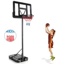 Costway - 4.25-10FT Portable Adjustable Basketball Hoop System with 44" Backboard 2 Nets - Black
