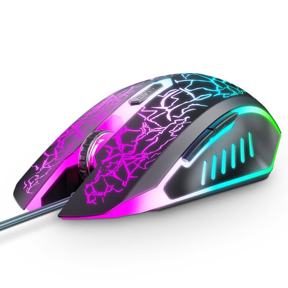 Earthley Blooms - Wired Gaming Mouse Computer Mice With 7 Led Lights Rgb Backlit 6 Buttons 4 Adjustable Dpi For Laptop Pc - Wireless - Black
