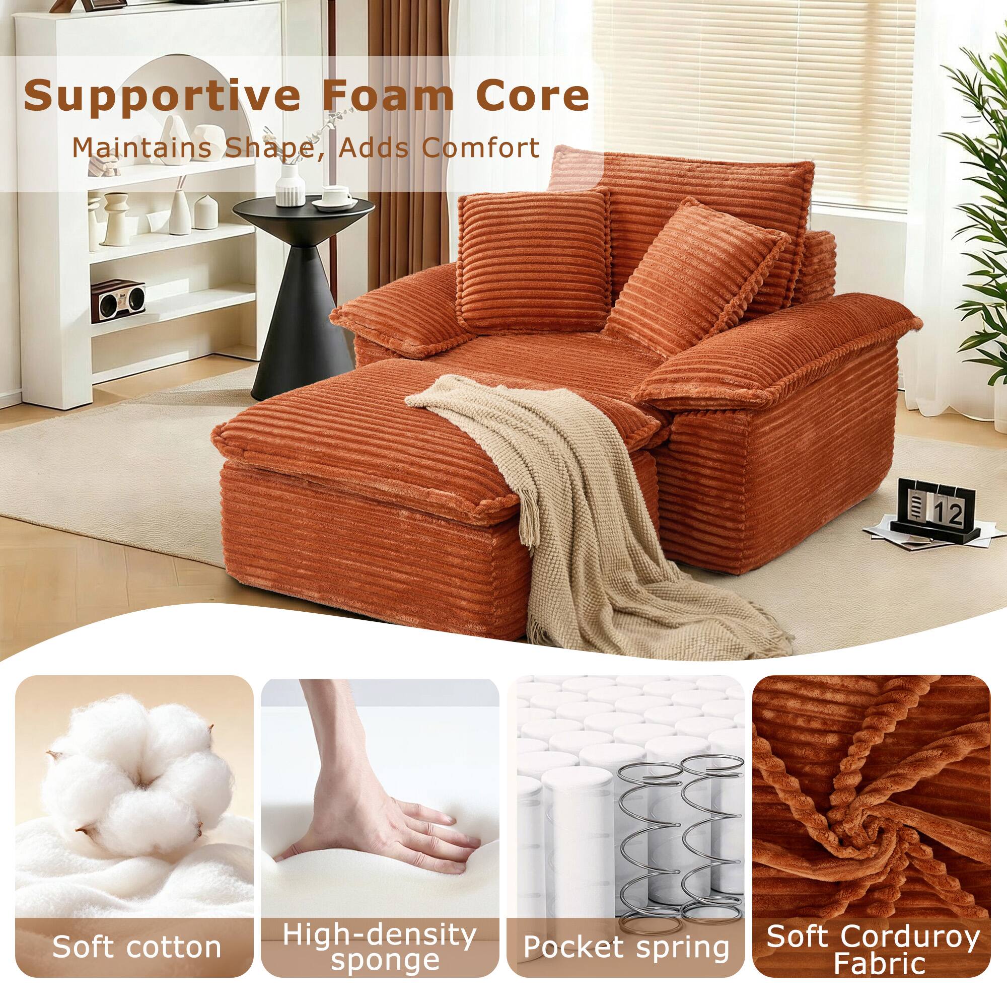 Supportive Foam Core Maintains Shape, Adds Comfort

- Soft cotton
- High-density sponge
- Pocket spring
- Soft Corduroy Fabric