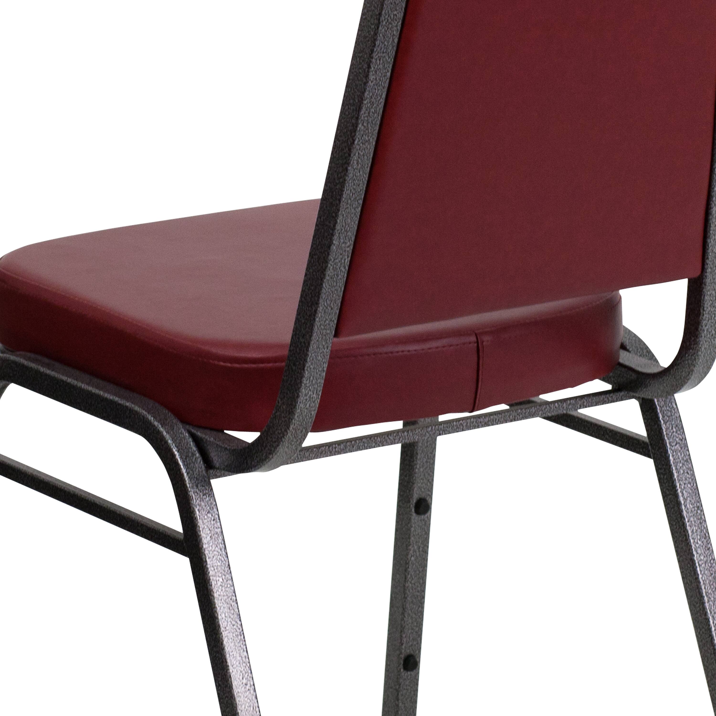 Alt View 10. Emma + Oliver - 4 Pack Trapezoidal Back Stacking Banquet Chair - Burgundy Vinyl/Silver Vein Frame.