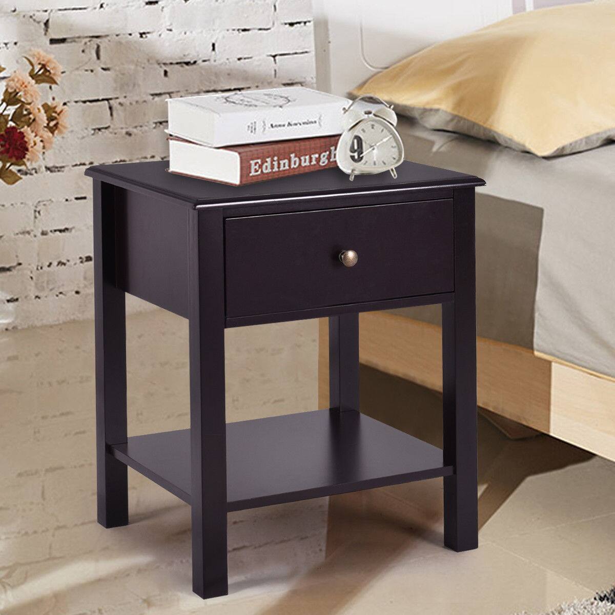 Alt View 11. Costway - End Table Nightstand Storage Display Furniture Drawer Shelf Beside - Brown.