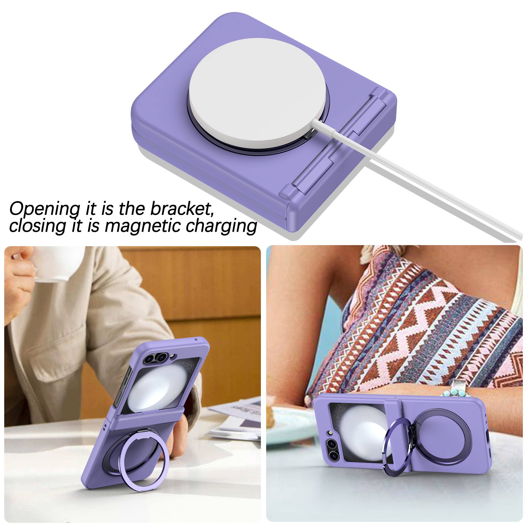 Opening it is the bracket, closing it is magnetic charging