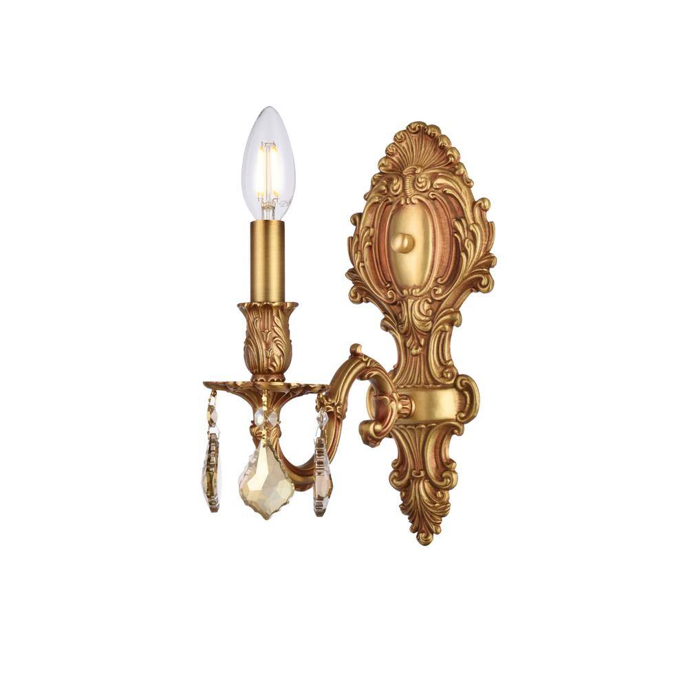 Alt View 1. Elegant Lighting - Monarch 1 light French Gold Wall Sconce Golden Teak (Smoky) Royal Cut Crystal - French Gold.