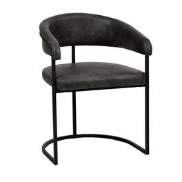 LeisureMod - Aero Cantilever Dining Armchair, Modern Cushioned Kitchen Accent Chair with Metal Frame - Charcoal