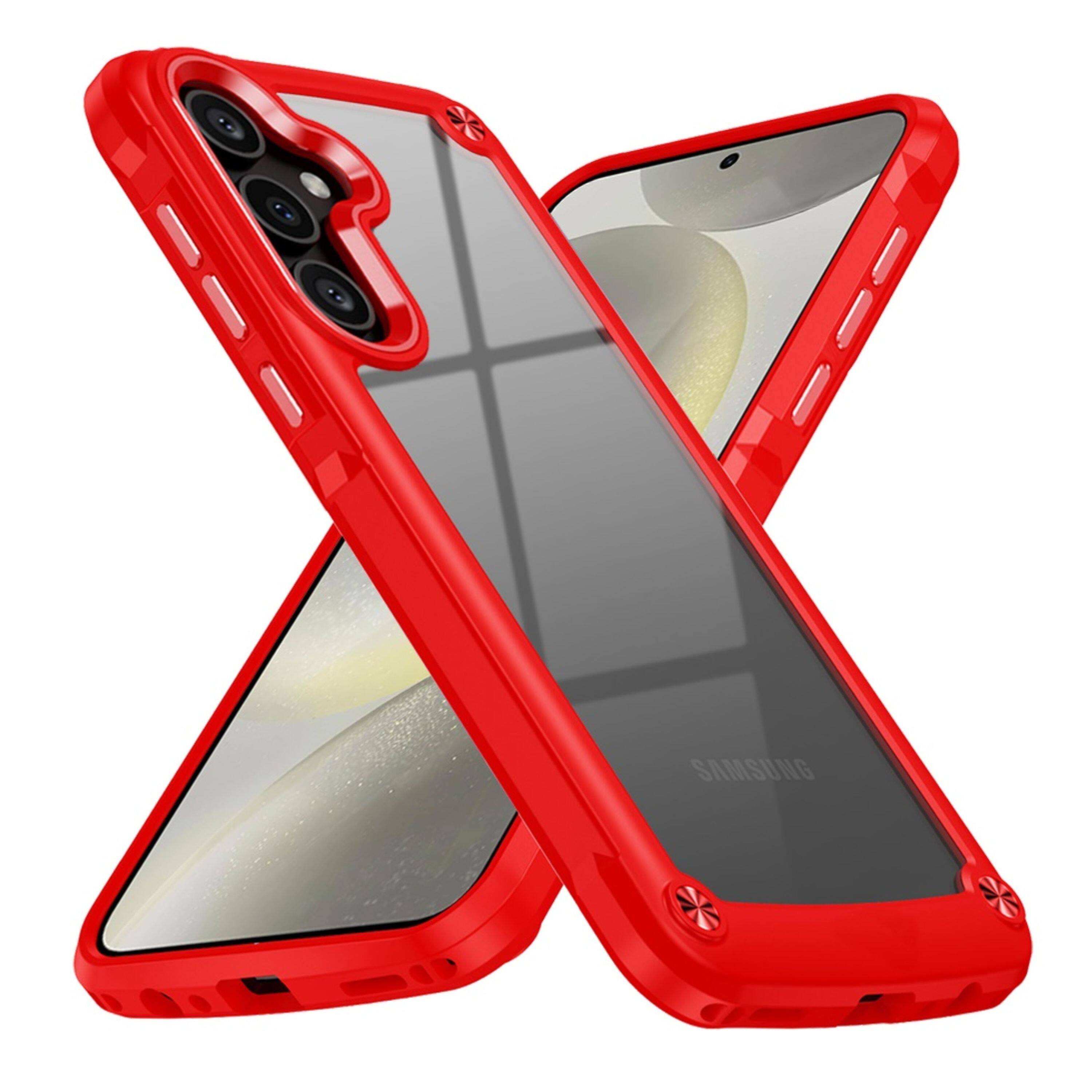 Angle. Kitcheniva - Raised Bezel Metal Buttons Phone Case With Tempered Glass For Samsung S25+/S24+ Red - Red.