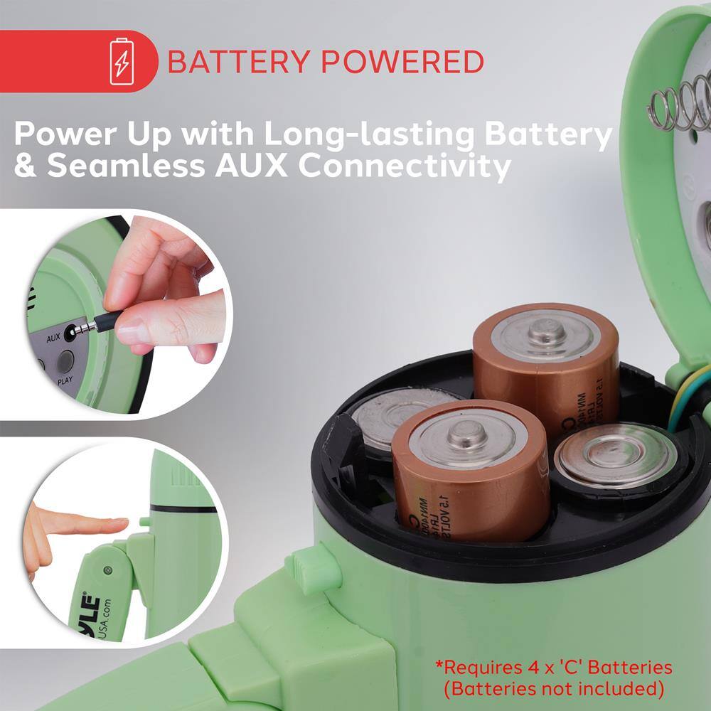 BATTERY POWERED

Power Up with Long-lasting Battery & Seamless AUX Connectivity

*Requires 4 x 'C' Batteries (Batteries not included)