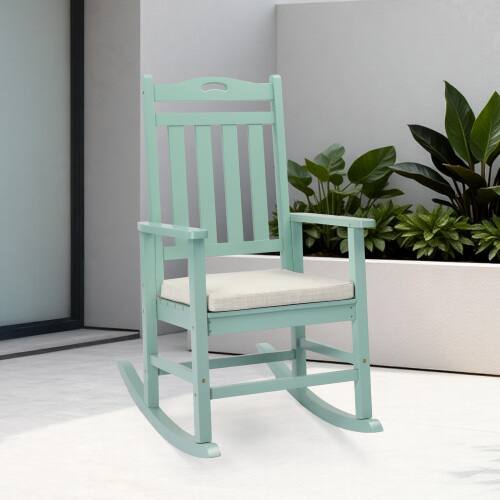 Alt View 7. Winado - Wooden Rocking Chair, Heavy Duty 450LBS with High Backrest, Cushion All-Weather Lounge Rocker Support for Outdoor Garden - Mint Green.