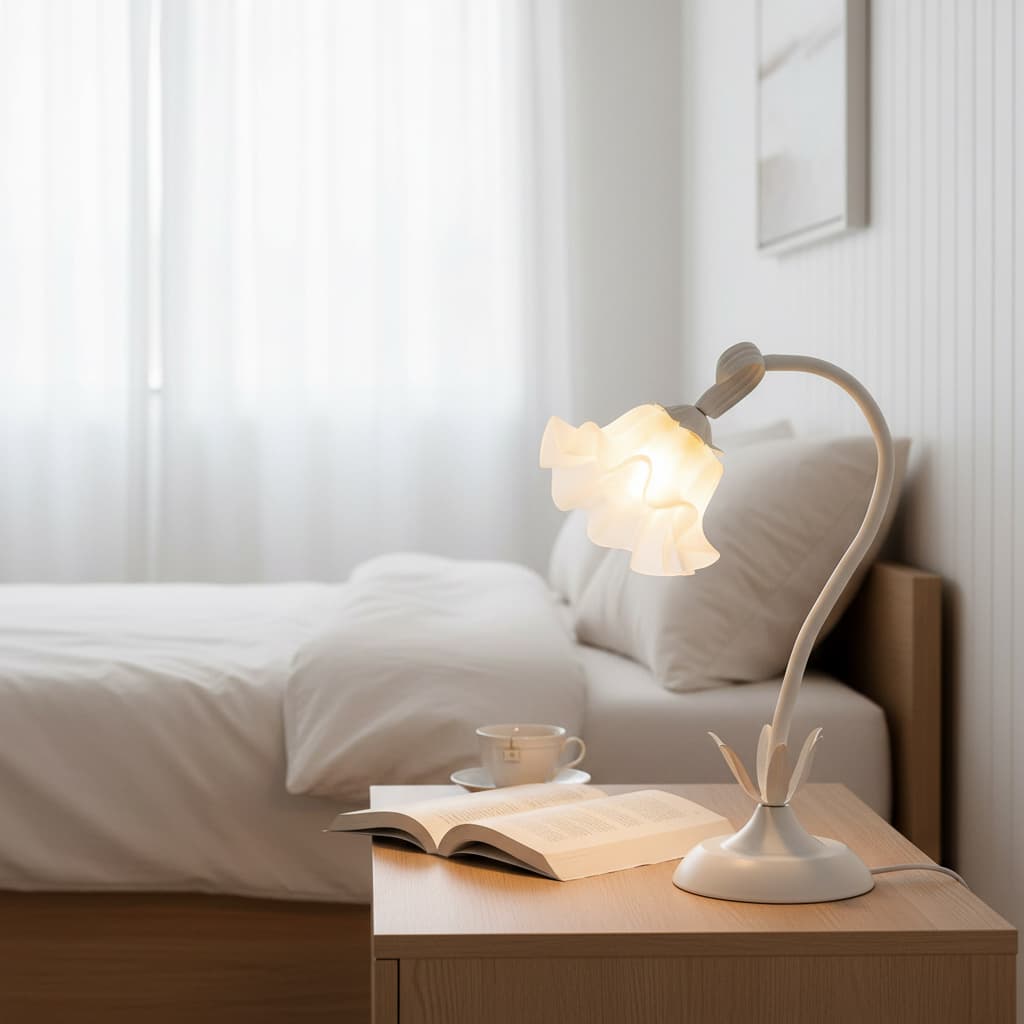 Alt View 3. FINEAK - Flower Table Lamp - 3-Color LED Night Light, Kawaii Decor (White) - White.