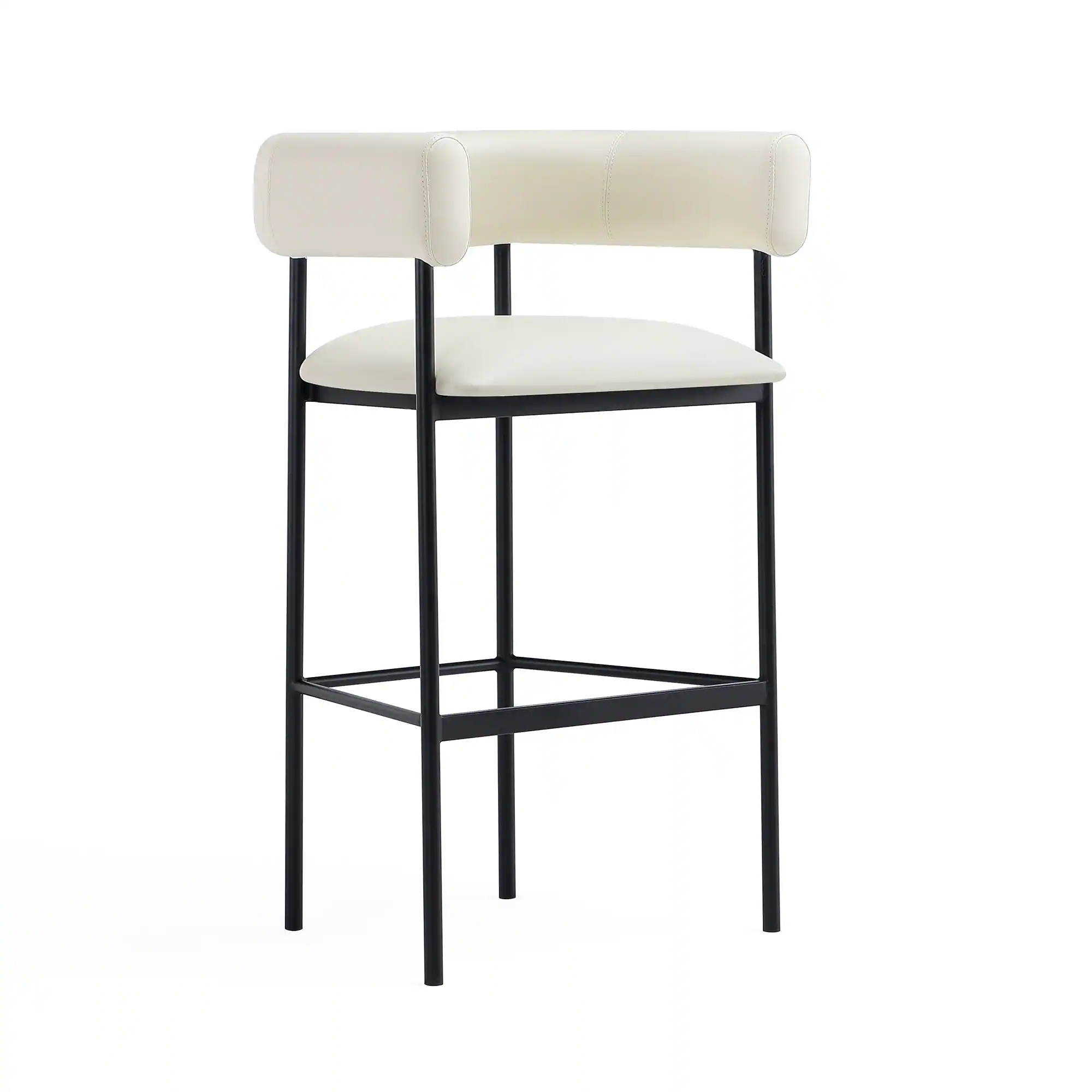 Front. Manhattan Comfort - Onda Contemporary Metal Upholstered Vegan Leather Barstool - Ivory.