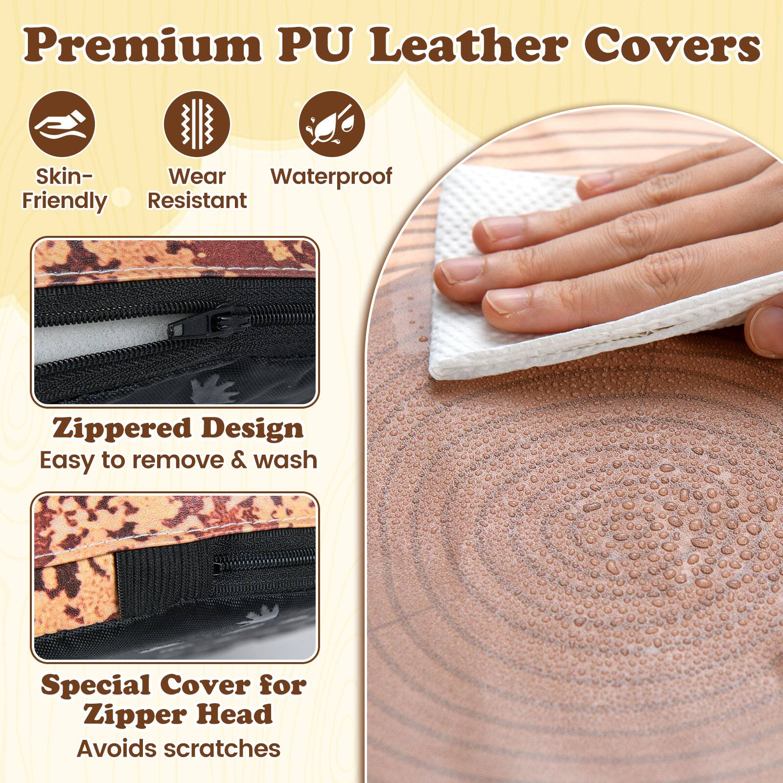 Premium PU Leather Covers

- Skin-Friendly
- Wear Resistant
- Waterproof

Zippered Design
Easy to remove & wash

Special Cover for Zipper Head
Avoids scratches