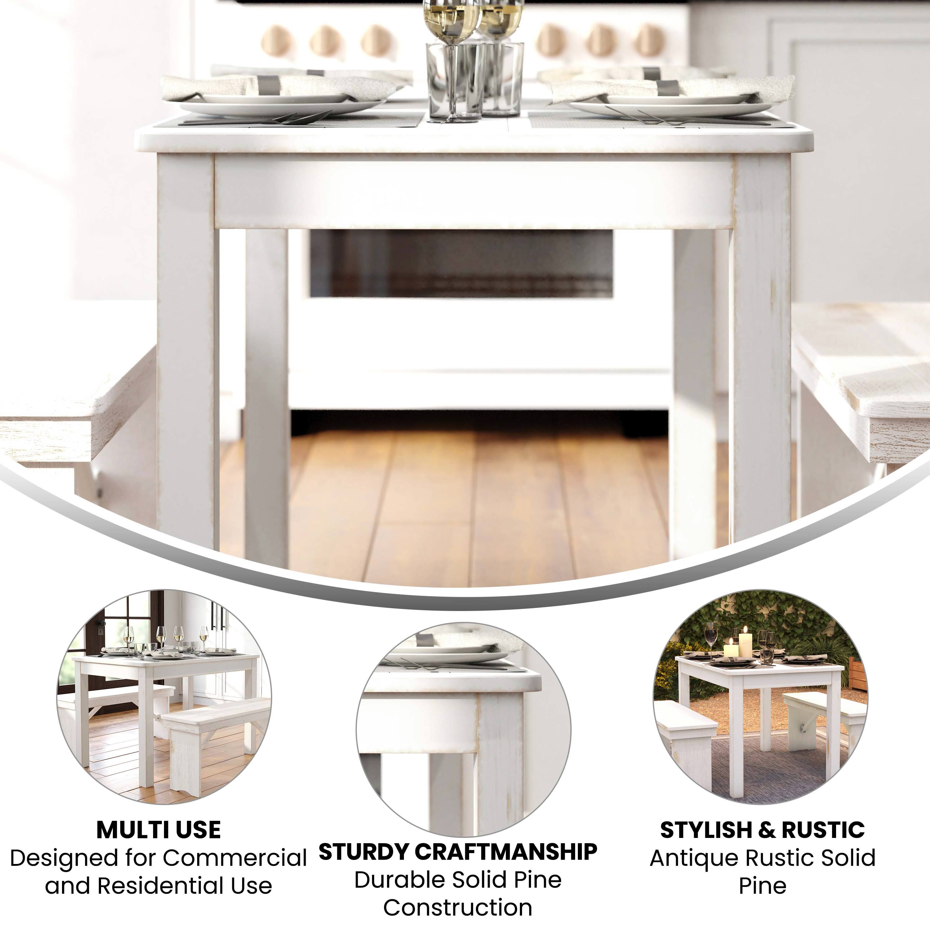 - MULTI USE
  Designed for Commercial and Residential Use

- STURDY CRAFTSMANSHIP
  Durable Solid Pine Construction

- STYLISH & RUSTIC
  Antique Rustic Solid Pine