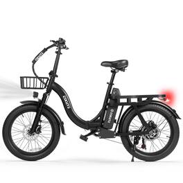 Eskute - Foldable Commuter Electric Bike - 500W Motor, Step-Through, Up to 55 Miles, Front Suspension With Front Basket - Black