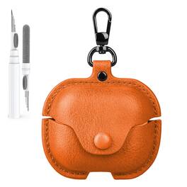 Dteck - Slim Faux Leather Earbuds Case for Samsung Galaxy Buds 3/3 Pro/3 FE) with Keychain,Business Dustproof Earphone Cover - Orange